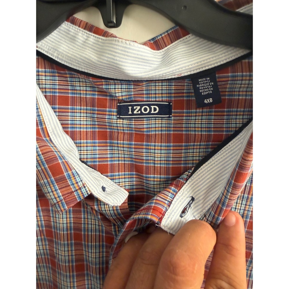 IZOD Mens Big and Tall 4XB Plaid Stretch Long Sleeve Button Down Shirt Orange - Picture 3 of 5